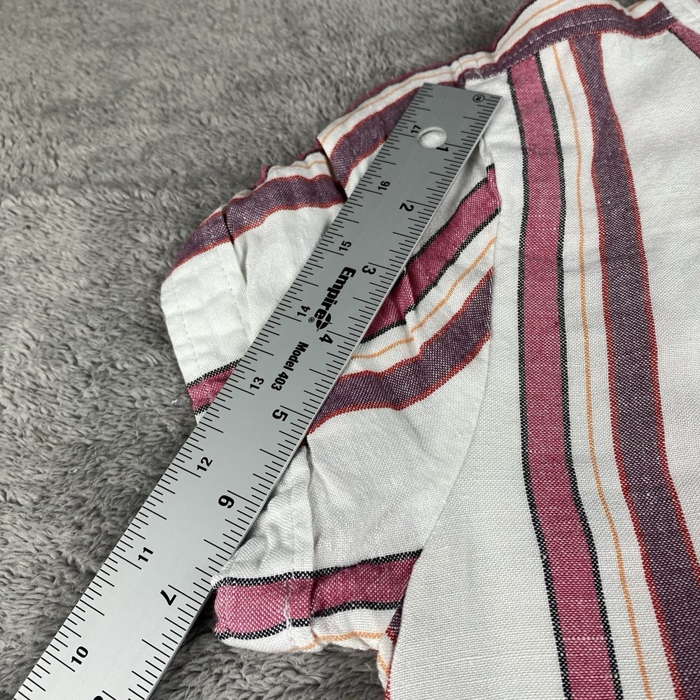 LOFT Linen Shift Dress Button Down Tie Belt Womens 2P Petite Striped White Pink - Picture 5 of 13